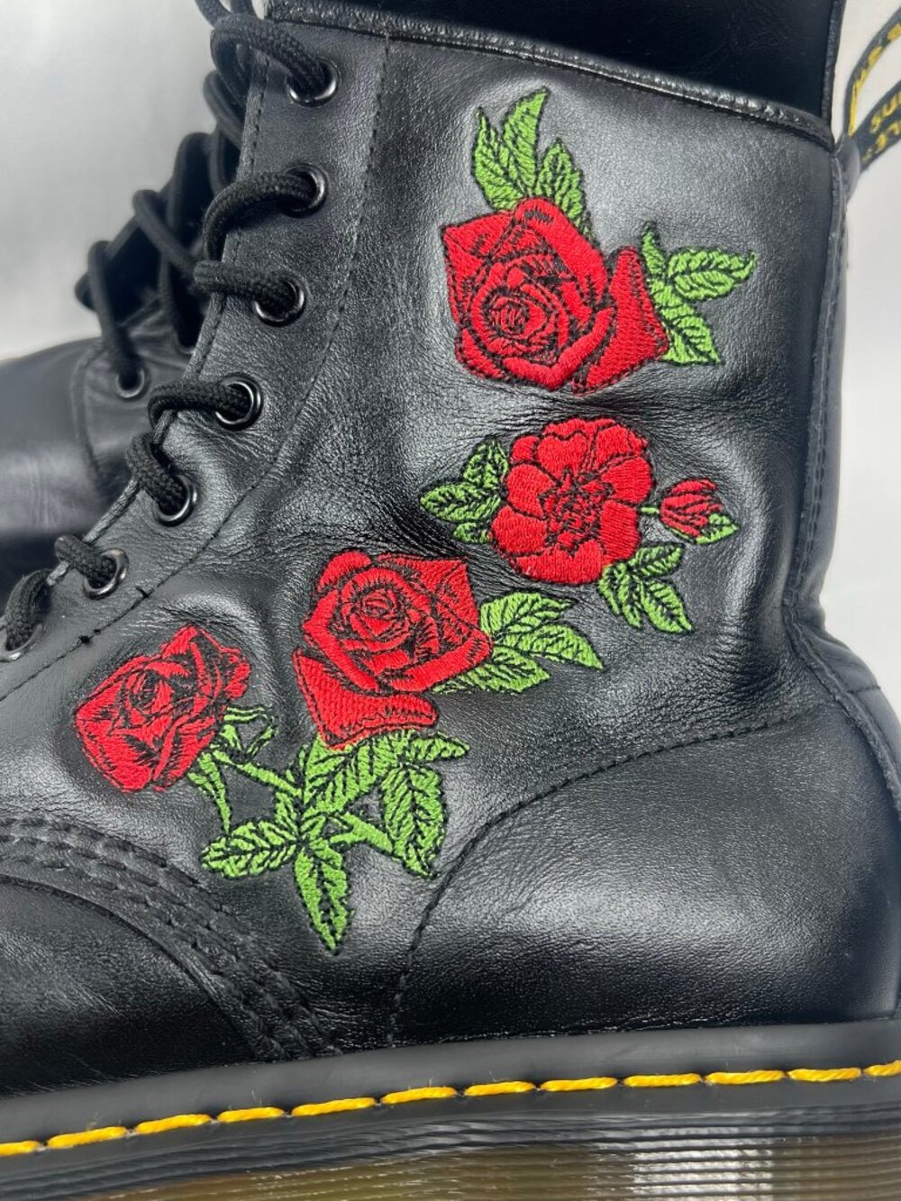 Dr. Martens Boots Womens 1460 Vonda Combat Leather Floral Embroidered 10 Grunge - Picture 6 of 9